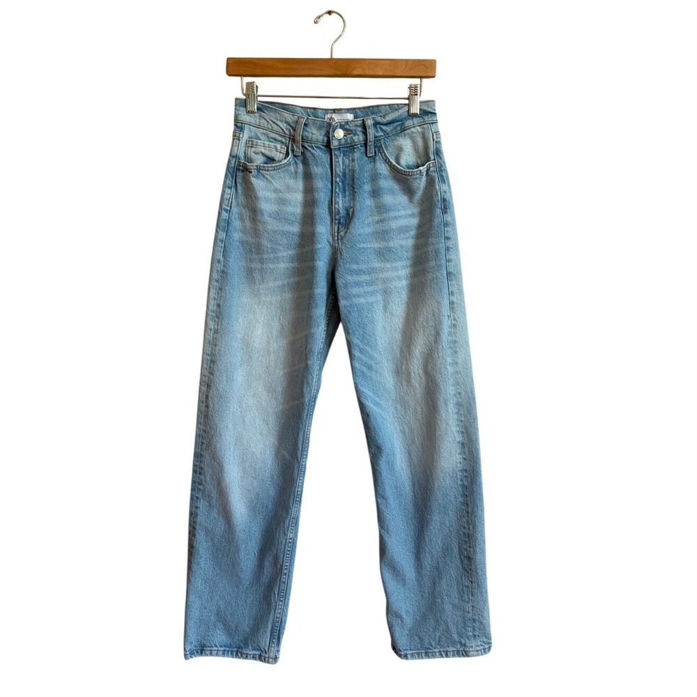 ZARA Size 4 Light Wash Wide Leg Tapered High Waisted Jeans Baggy Slouchy‎ - Picture 4 of 10